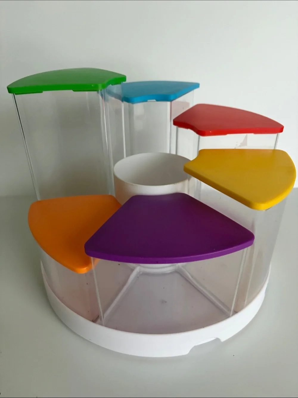 NWOT Amazon Rotating Snack & Toy Storage Carousel with Multicolor Lids